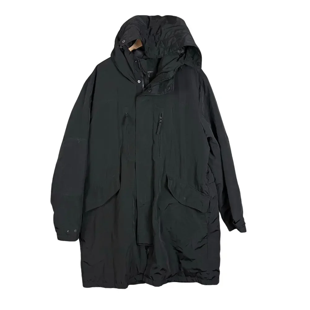 Banana Republic Black Hooded Parka Coat XL Men's Primaloft Insulated 2 in 1